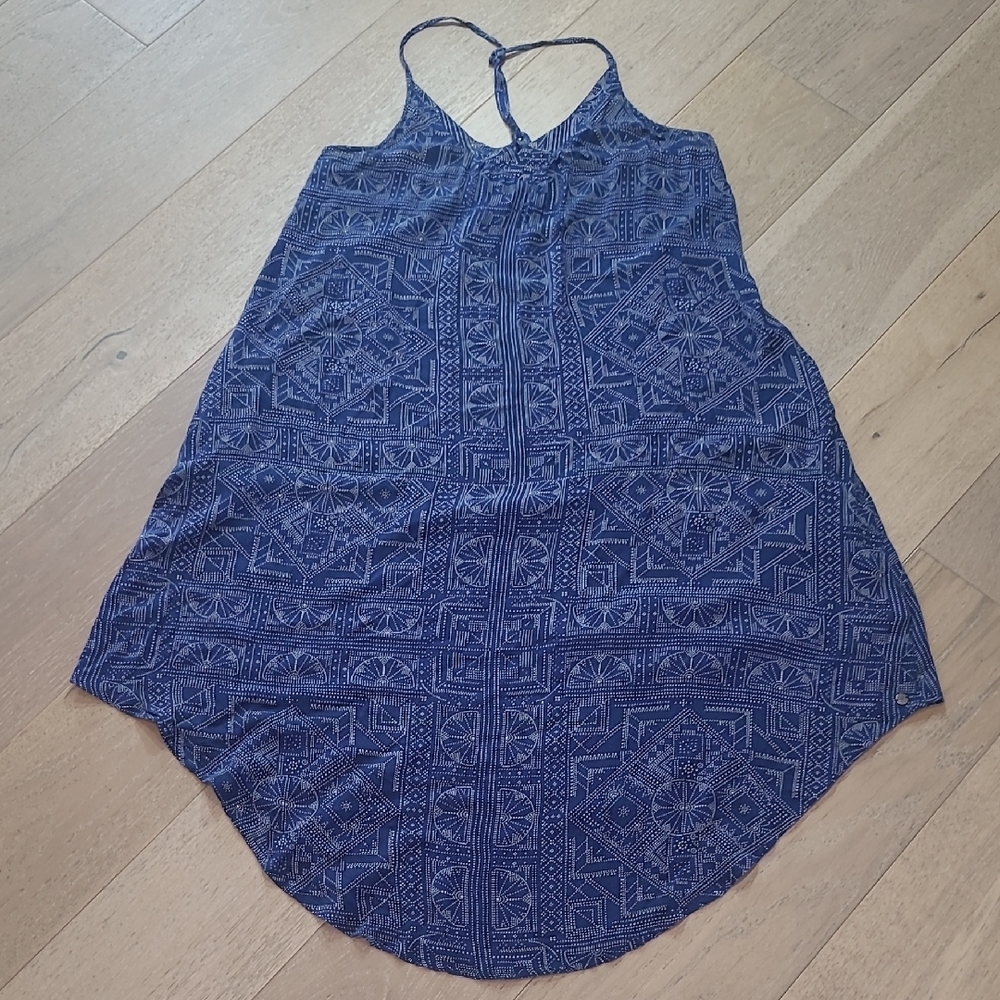 Roxy Sun Dress Swim Cover Up Women's sz L Blue Geometric Racer Spaghetti Strap